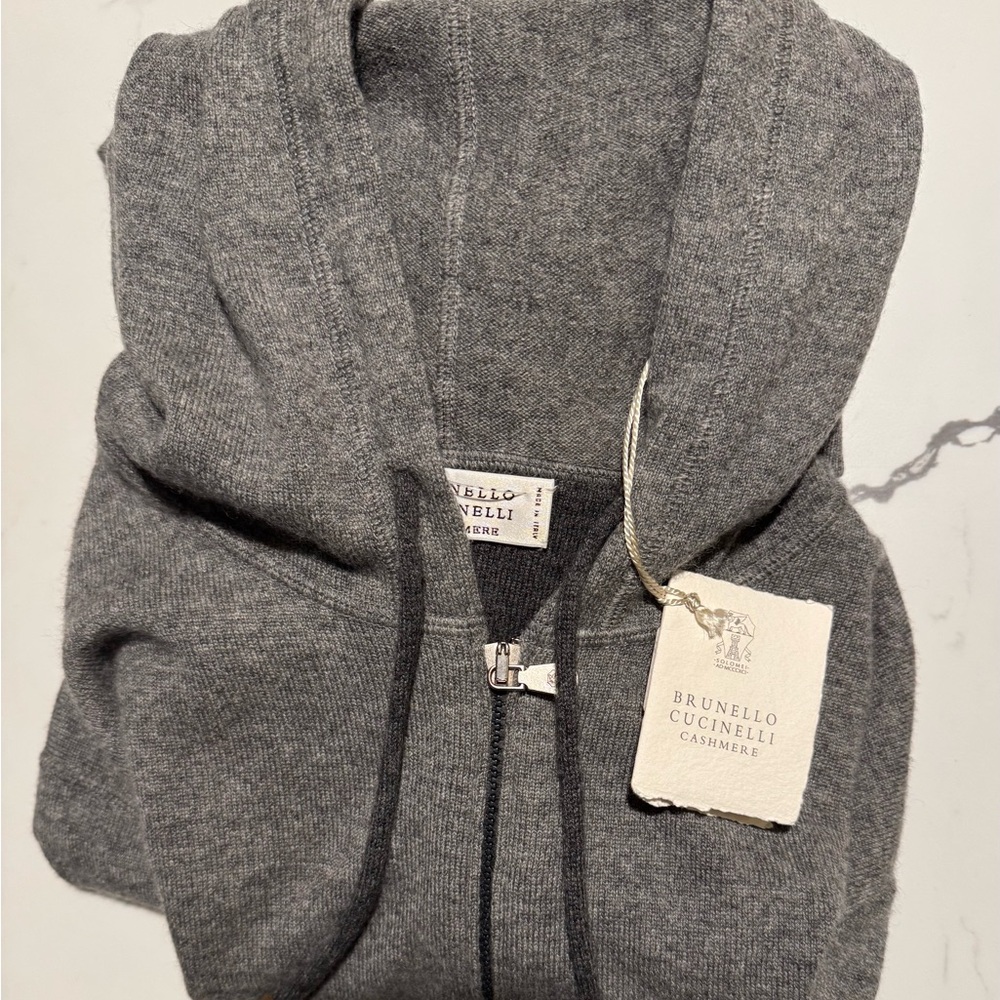BRUNELLO CUCINELLI Gray Knit Cardigan Sweater w/Hoodie, sz 56 (XXL), Italy ,NWT